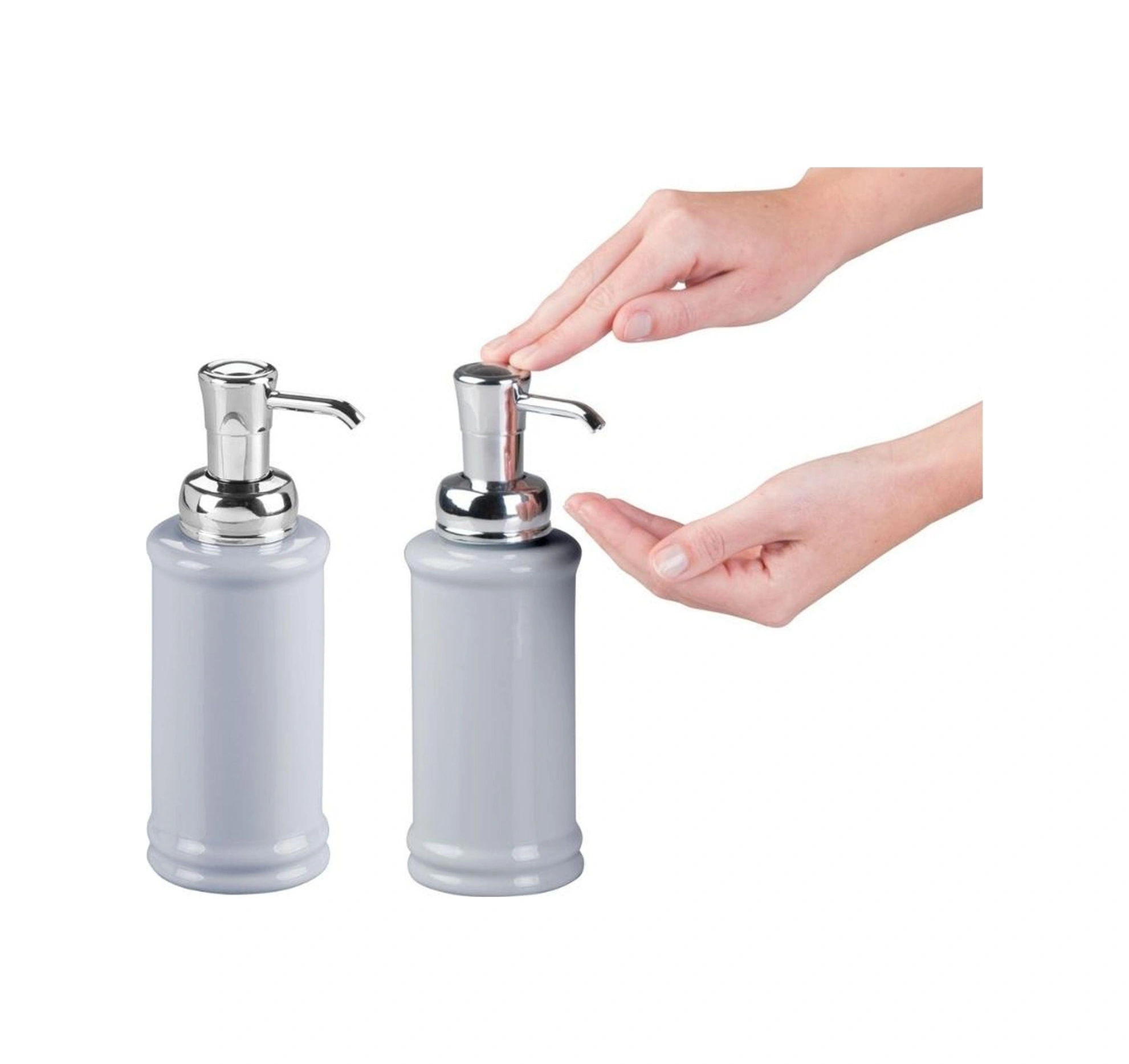 2 Adet Porselen Sıvı Sabunluk Gri 7x7x20cm 355ml Çok Renkli