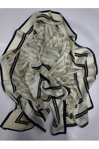 Miorel Scarfs G Tema Vual İpek Şal Halka Desen Silk Scarfs Fular Shawl Hijab Krem