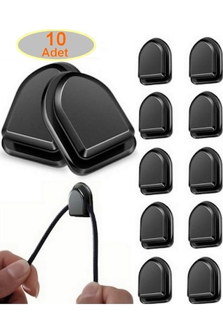 10 Adet Koblo Tutucu Siyah Çok Amaçlı Kanca Kablo Toparlayıcı Yapışkanlı Askı Araç İçi Askı Aparatı