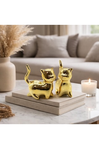 İbico İ12-188 Biblo Ve Dekoratif Süs Eşyası Kedi Gold Büyük Seramik - 6'li Paket Diğer