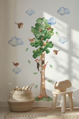 Sevimli Unicorn Ve Rengarenk Figürler Temalı Boy Ölçer Boy Cetveli Sticker Seti Çocuk Çiçekli Yıldız Dijital Baskı