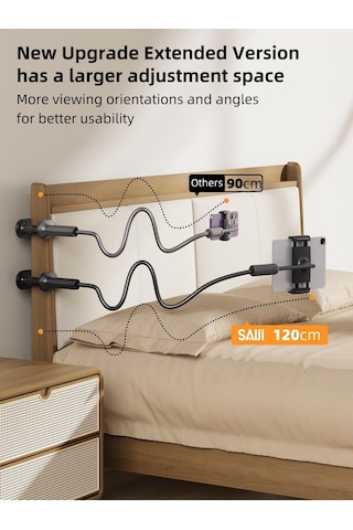 Saıjı 47 İnç Gooseneck Kindle Tutucu, Yükseltilmiş Tabanlı Yatak İçin Tablet Tutucu, Esnek Tembel Kollu İpad Standı, İpad Mini Pro Air, Kindle, Veya 4,7-11 İnç Cihazlarla Uyumlu Siyah Sku: Smgstka2