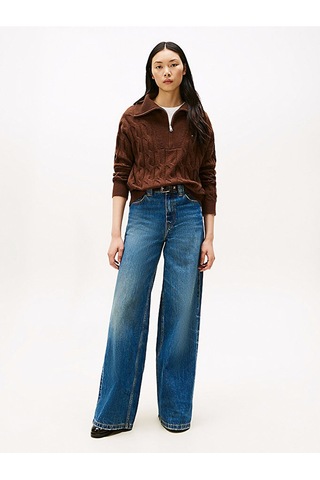 Tommy Hilfiger Soft Wool Cable 1/2 Zıp Ls Swt Kadın Kahverengi Sweatshirt - Ww0ww46425 Kahverengi