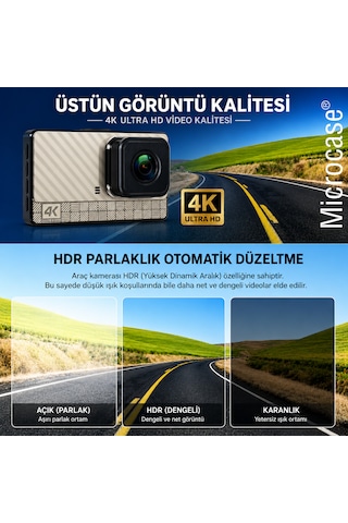 Microcase Wifi Destekli Akıllı Kayıt Sistemli 4k Çift Kameralı Araç Kamerası Video Kayıt Cihazı Al5756