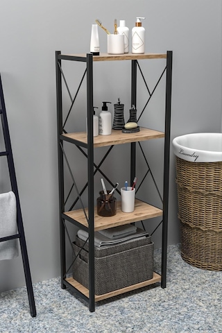 Morpanya Noraca Banyo Düzenleyici Banyo Dolabı Çok Amaçlı Dolap 4 Katlı Metal Mutfak Düzenleyici Ceviz