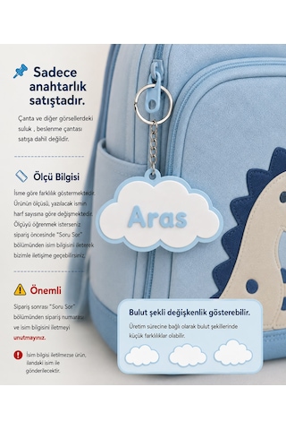 Kişiye Özel İsimlik Anahtarlık / Okul Çantası , Suluk , Beslenme Çantası, Kalemlik İçin Kullanıma Uygun Açık Mavi
