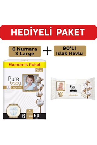 Purebaby Cırtlı Bez 6 Numara Xlarge 60 Adet + Islak Havlu