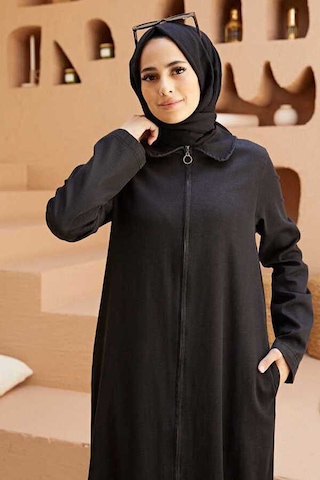 Neways 6568-Fermuarlı Ferace Siyah