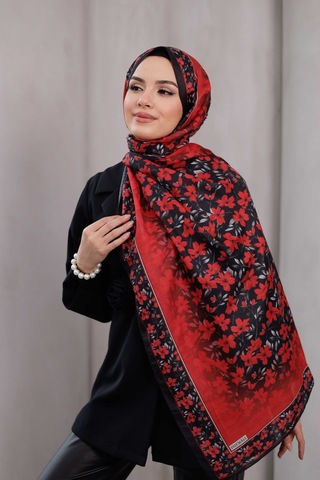 Mimiyum Flora Desen Soft Şal Kırmızı
