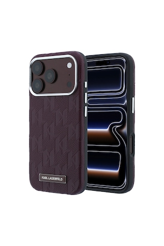 Apple iPhone 18 Pro Uyumlu Kılıf Karl Lagerfeld Lisanslı M-safe Özellikli Kl Yazılı Hot Stamp Kapak Bordo