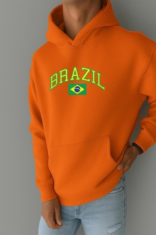 Benroma 3 İplik Penye Brazil Baskılı Sweatshırt Turuncu