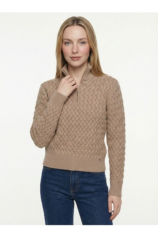 Regular Long Crop Kadın Kazak Camel