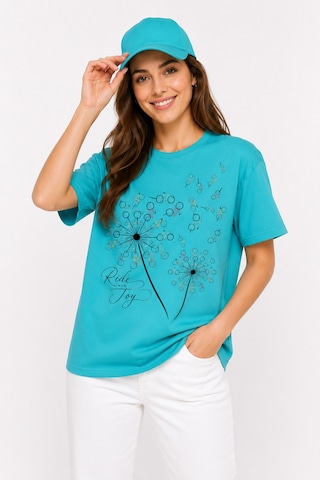 Bayloranzzo Ride With Joy %100 Pamuk Heavy Cotton Premium Kalite Kadın Tişört Su Yeşili