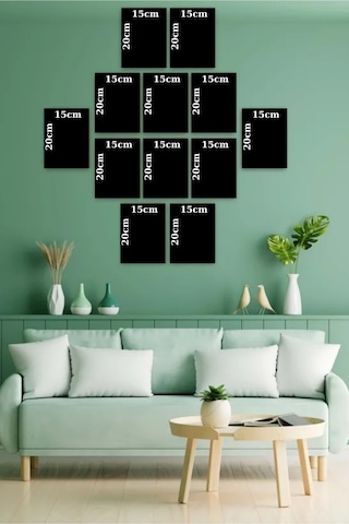 No77decor Ahşap Çerçeve Görünümlü Sanatsal Tablo Seti 12 Parça