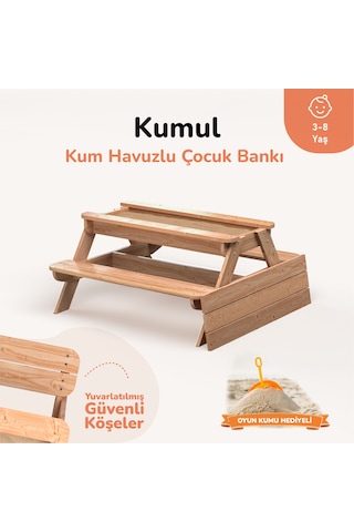 Ovlo Çocuk Kum Havuzlu Etkinlik Masası Kapaklı 3-8 Yaş 4 Kişilik Kumul Naturel