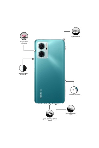 Xiaomi Redmi Note 11E ile Uyumlu Kapak Kamera Korumalı Tıpalı Şeffaf Silikon Kılıf