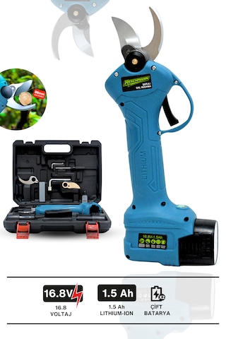 Reschmann R-M9907 Profesyonel 30MM Şarjlı Dal Budama Makası - Çift Bataryalı Yedek Bıçaklı Akülü Bağ Makası