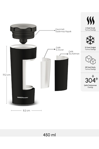Karaca Sheeny Çelik Sızdırmaz Termos 450 Ml Siyah Siyah