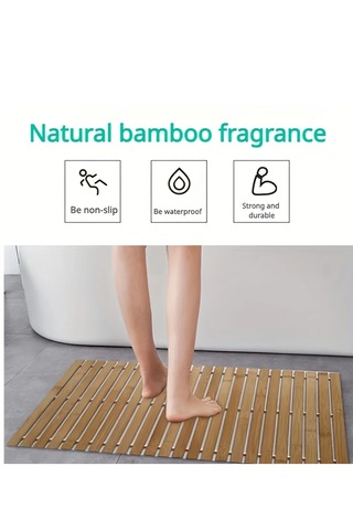 Kaymaz Bambu Duş Paspası 45x75 Cm Suya Dayanıklı, Doğal Ahşap B