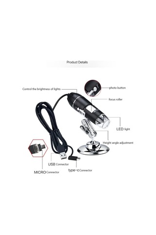 3'ü 1 Arada Usb+mikro+tip-c 1600x Hd Dijital Mikroskop Mikroskobu