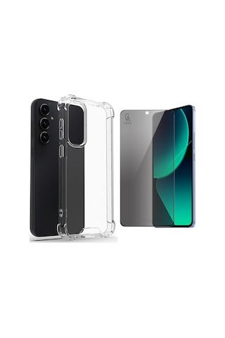 Samsung Galaxy Uyumlu S23 Fe Köşe Dolgulu Anti Shock Telefon Kılıfı Ve Hayalet Privacy Ekran Koruyucu Şeffaf