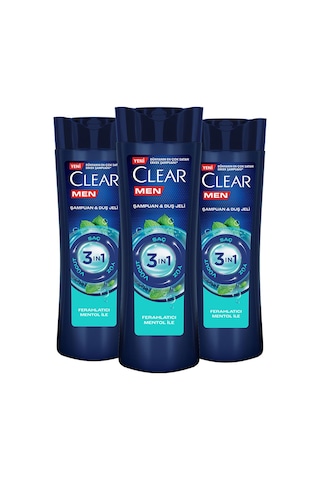 Clear Men Ferahlatıcı Mentol Etkisi 3 in 1 Şampuan & Duş Jeli 3 x 350 ML