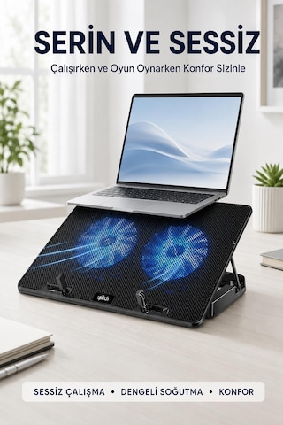 Uptech Laptop Soğutucu Çift Fanlı Ayarlanabilir Dizüstü Bilgisayar Soğutma Fanı