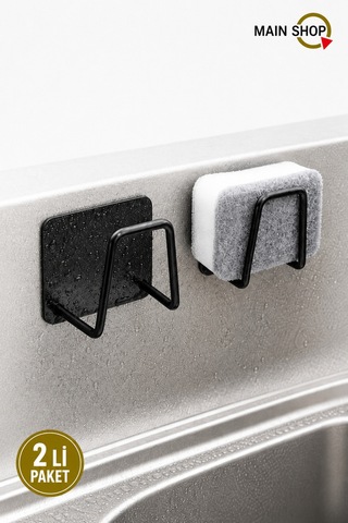 Mainshop 2 Adet Siyah Sünger Askılığı Evye Sünger'liği Banyo Mutfak Düzenleyici Musluk Yanı Sünger'lik M-sng1