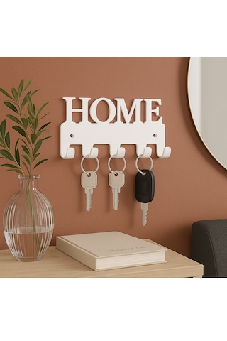 Lunoart Home Yazılı Metal Anahtarlık Askısı Duvar Tipi Anahtar Organizer Beyaz