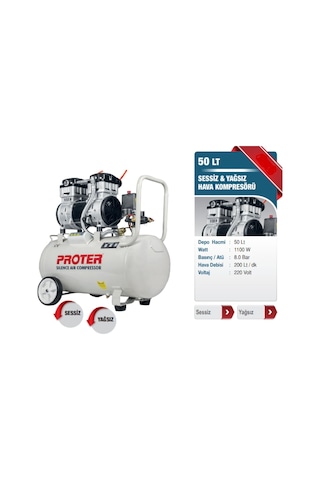 Proter 8 Bar 50 LT Yağsız Sessiz Hava Kompresörü