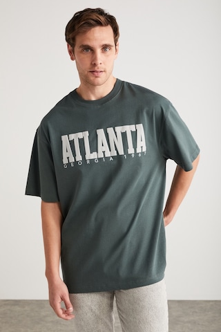Grimelange ATLANTA Erkek %100 Pamuklu Kısa Kollu Baskı Detaylı Yeşil T-Shirt