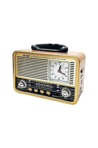 Buffer Orta Boy Saat Göstergeli Retro Ahşap Tasarım Bluetooth Hoparlörlü Radyo Fm/am Destekli, Şarjlı Ve Taşınabilir Radyo Ns-8898