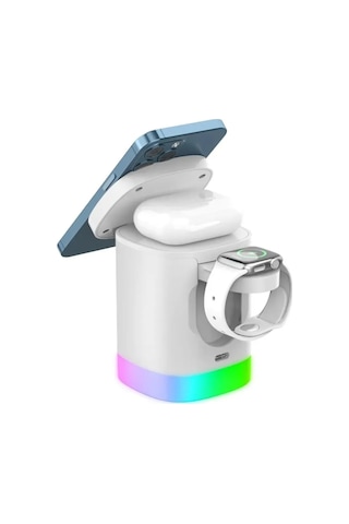 3in1 15w Apple iPhone Uyumlu AirPods Watch Kablosuz Şarj Cihazı Rgb Işıklı T15