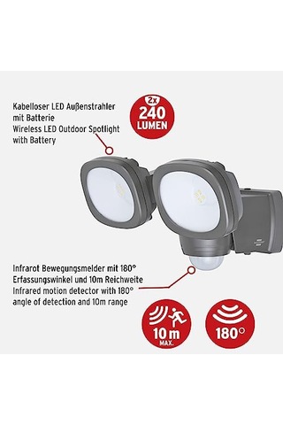 Led Spot Lamba Lufos Kablosuz Led Dış Mekan Spotu Pilli Ve Hareket Sensörlü 8 Adet Led Lamba 2 X 240 Lümen Dış Me