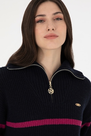 U.S. Polo Assn. Kadın Lacivert V Yaka Fermuarlı Kazak 50297407-VR033