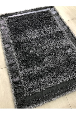 Saray Halı Simli Deri 125X180 Gri Siyah Derili Simli Halı !