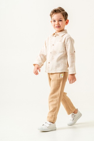 Erkek Çocuk Keten Gömlek Müslin Pantolon Takım 2-5 Yaş Gri