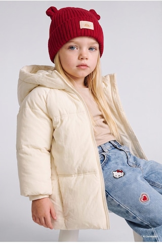 Defacto Dokuma Etiketli Kulaklı Triko Bere Kız Bebek C8165a526wnrd346 Kırmızı-rd346