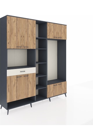 Hyperion Dolap 12 Raflı Tek Çekmeceli 8 Kapaklı 220x44x243 Antrasit-çam/aytaşı Atlas Çam/aytası