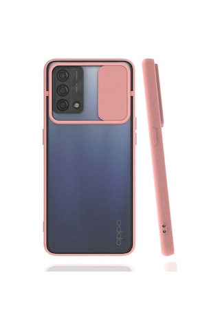 Noktaks - Oppo A74 4g Uyumlu - Kılıf Slayt Sürgülü Arkası Buzlu Lensi Kapak - Pembe Açık