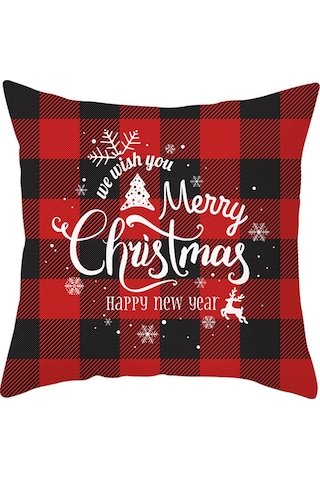 Monyee Noel Dekorasyon Kırmızı Kare Desenli 45x45 Cm Fiber Yastık Kılıfı - Tek Taraflı Modern Stili, Ev/ofis/ Araba İçin Uygun Tpr215-4 Çok Renkli