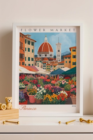 Floransa İtalya Çerçeveli Tablo Seyahat Severlere Salon Ve Ofis İçin Estetik Duvar Dekoru Travel Flower Market