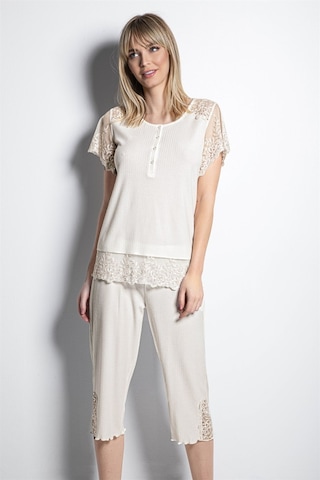Monamise Kadın Önü Düğmeli Brode Dantelli Büyük Beden Kapri Takımı Çok Renkli