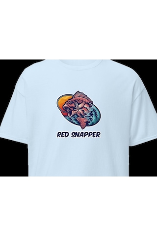 Wildstyle Red Snapper Balık Balıkçılık Deniz Vintage Balıkçı Baskılı Unisex Bisiklet Yaka Pamuklu Tişört - Beb