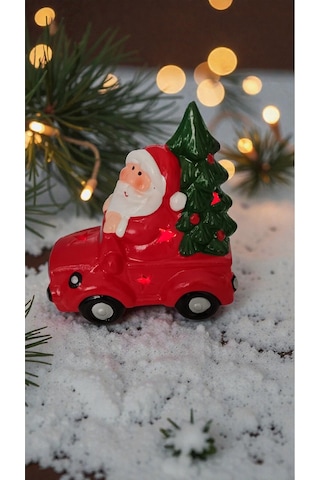 Yılbaşına Özel Noel Baba Arabalı Çam Ağaçlı Işıklı Boyut 13cm 10cm