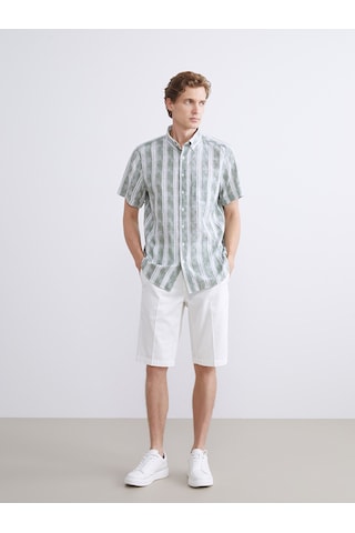 Lcwaıkıkı Classic Yeşil Regular Fit Kısa Kollu Çizgili Poplin Erkek Gömlek