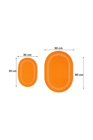 Mavaux Terra 4 Lü Banyo Seti 2 Li Oval Paspas & 2 Li Oval Sepet, Doğal Halat Dokuma, El Yapımı - Premium Turuncu