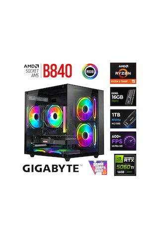 Xaser Monark X50 R5 7500F 16 GB 1 TB M.2 Nvme SSD 16 GB RTX5060 Ti Free Dos Masaüstü Oyuncu Bilgisayarı