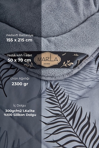 Palm Gri Desenli Tek Kişilik Çift Taraflı Wellsoft Yorgan Seti - Gri - 155x215