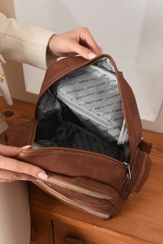 Just Polo Kadın Eskitme Suni Deri Çok Cepli Günlük Sırt Çantası Pbu3000 Taba